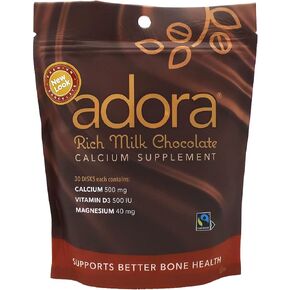 Adora 500 Milligram Calcium Supplement Disk, Organic Milk Chocolate, 30 Count (12 Pack)