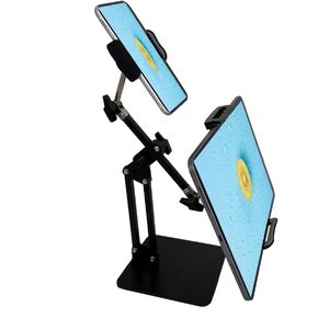 Phone and Tablet Stand with Dual Devices Holders, Universal 360° Swivel Tablet/Phone Holder Compatible iPad, iPhone, and Other 3.5"~11" Devices (Black)
