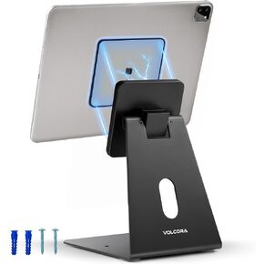حامل الكمبيوتر اللوحي المغناطيسي العالمي من فولكورا لحامل iPad على الحائط المكتبي مع لوحة مغناطيسية قابلة للفصل ولوحة خلفية قابلة للدوران، شديد التحمل، لأجهزة Samsung Android اللوحية، Kindle، أسود