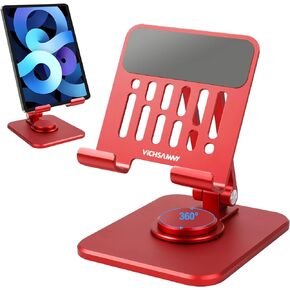 Aluminum Adjustable Cell Phone Stand with 360°Rotating Base, Heavy Duty Foldable Stand for All 4-12.9 Inches Phone and Ipad (Black)