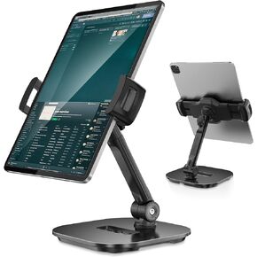 AboveTEK Upgraded Desktop Tablet Stand, 360° Swivel Tablet & Phone Desk Mount Holders for Any 4.7''-13.5'' Display iPad/Cell Phones, Stylish & Sturdy Stands for Store Office Showcase Reception (Black)
