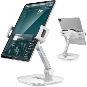 AboveTEK Upgraded Desktop Tablet Stand, 360° Swivel Tablet & Phone Desk Mount Holders for Any 4.7''-13.5'' Display iPad/Cell Phones, Stylish & Sturdy Stands for Store Office Showcase Reception (Black)