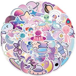 Cute Space Stickers, Purple Pink Planet Stickers, 50PCS Hapiuen Vinyl Waterproof Astronaut Funny Stickers for Water Bottle Laptop, Party Supplies