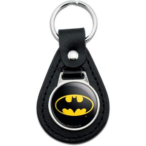 GRAPHICS & MORE Batman Black Leather Batman Logo Keychain Collection