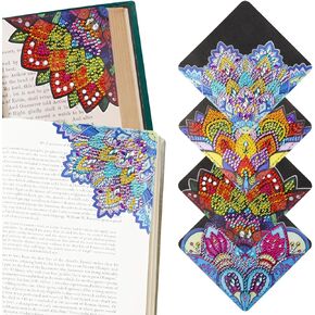 4 Pcs Diamond Art Bookmarks,DIY Diamond Painting Bookmarks Kits for Book Lovers,DIY Diamond Art Corner Bookmark Kits for Adults Kids