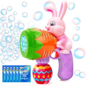Sloosh Easter Bunny Bubble Gun for Toddlers 3+, Pink Bunny Light Up Bubble Blower with 6 Bubble Refill Solution for Kids Ages 4-8, Bubble Machine Gun for Birthday Party Gifts, Outdoor, Easter