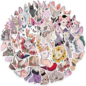 Sphynx Stickers Cute Cat Stickers for Girls Kids Teens Laptops Trackpads Keyboards Backpacks Skateboards Luggage Water Bottles Scrapbooks Mirrors Notebooks Journals Bikes Travel