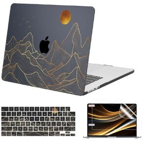 MOSISO Compatible with MacBook Air 15 inch Case 2023 2024 Release M3 A3114 M2 A2941 with Touch ID, Plastic Hard Shell Case & Keyboard Cover Skin & Screen Protector, Mountain Sunset