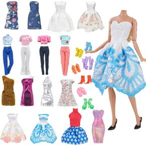 E-TING Lot 15 Items = 5 Sets Fashion Casual Wear Clothes/Outfit with 10 Pair Shoes for Girl Doll Random Style (Casual Wear Clothes + Short Skirt)