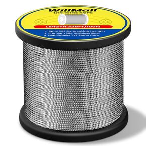 1/16 Wire Rope 304 Stainless Steel Wire Cable, 328ft Length Aircraft Cable 7x7 Strand Core, 368 lbs Breaking Strength
