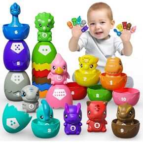 Dinosaur Egg Toys for Toddlers 1 2 3 Year Old, 20Pcs Dino Finger Puppets Kids Matching Eggs Montessori Toy Set, Counting & Sorting Game, Party Favors Birthday Easter Gift for Baby Boys Girls Age 1+
