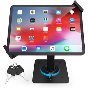 Aluminum Tablet Kiosk Stand, Anti-Theft iPad POS Locking Holder Mount for 7.9"-11" Tablets, 360° Swivel Bracket & Base, Security Countertop Desk Stand for iPad, iPad Pro/Air, Samsung Tablets
