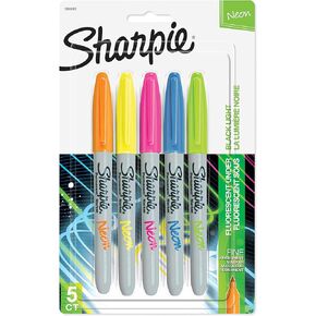 SHARPIE 1874447 Neon Permanent Markers, Fine Point, Assorted Colors, 5 Count
