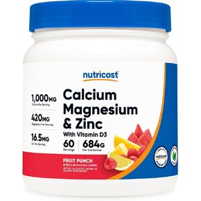 Nutricost Calcium Magnesium Zinc with Vitamin D3 Powder, 60 Servings (Fruit Punch) - Calcium (1000 MG) Magnesium (420 MG) Zinc (16.5 MG) Vitamin D3 (30 MCG) - Gluten Free, Non-GMO