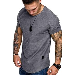 Mens Workout Muscle Gym Shirts - Casual Fitted Shirts Summer Fashion Tee Shirt Cotton Training Top Shirt