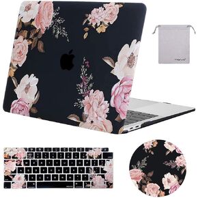 MOSISO Compatible with MacBook Air 13 inch Case 2022 2021 2020 2019 2018 Release A2337 M1 A2179 A1932 Retina Display with Touch ID, Plastic Peony Hard Shell&Keyboard Cover&Mouse Pad&Storage Bag, Black