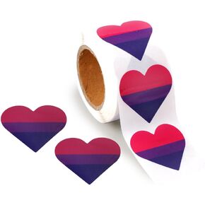 Fundraising For A Cause | Bisexual Pride Heart-Shaped Stickers for Pride Month - Bi-Pride Heart Stickers on a Roll (1 Roll - 250 Stickers)