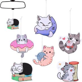 Prasacco 6 Pcs Cute Cat Car Air Freshener for Women, Kawaii Car Air Fresheners Hanging Car Rearview Mirror Pendant Car Accessories Multicolor