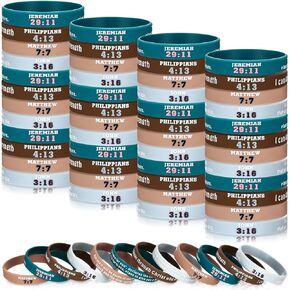 140 Pcs Christian Rubber Bracelets Bulk Bible Religious Silicone Bracelets Inspirational Colorful Scripture Christian Gifts Faith Hope Belief Verses Wristbands for Men Women Teens Party Favor