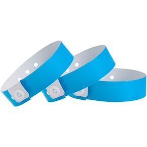 100 WristCo Extended Wear Premium Neon Blue Vinyl Secure Snap Wristbands - 5/8" x 10" - Adjustable Bracelets for Events, Waterproof, Durable, Wrist Bands for Waterparks Concerts Festival