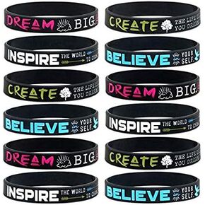 24 Pieces, Inspirational Wristbands with Positive Messages - Motivational Quote Message Bracelet for Gymnastics, Cheerleading, Party Favors & Women | Silicone Wholesale Bulk Bracelets