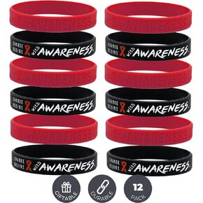 Inkstone (12-pack) Red Awareness Ribbon Silicone Wristbands - Wholesale Pack of 1 Dozen Support Bracelets for Unisex Adults…