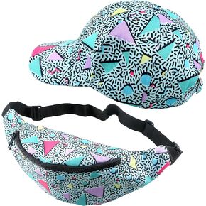 2 Pcs 80s 90s Fanny Pack and Visor Hats Set 80s Retro Adjustable Waist Bag 90s Neon Baseball Caps for Men Women Teen