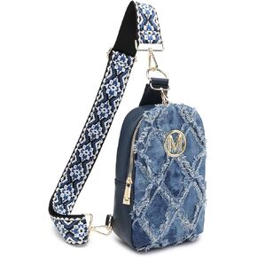 Small Crossbody Sling bag for Women Trendy Denim Jean Fanny Packs Leather Chest Bag with Detachable Strap