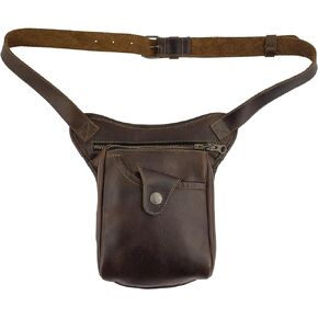 Hide & Drink, Essential Waist Bag Handmade from Full Grain Leather - Adjustable Belt and Two Zippered Pockets - Organize and Store Money - Bourbon Brown