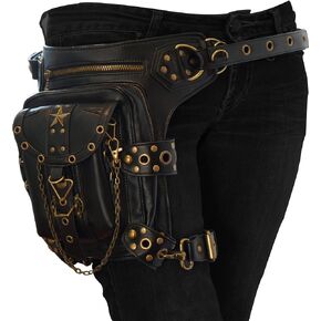 Black Fanny Waist Bag for Women of Steampunk Punk Rock Fashion Multiway Carry Style (black stud)