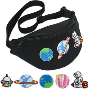 Kids Fanny Pack, Small Fanny Pack for Kids, Black Waist Bag for Girls Boys, Kids Belt Bag Cute, Adjustable Belt, DIY Embroidery Stickers