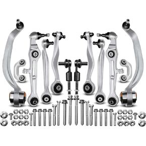 A-Premium Set of 12Pcs, Upper Control Arm, Lower Control Arm, Outer Tie Rod End, Sway Bar Link, Compatible with Audi B6 B7, A4 2000-2008, A4 Quattro 2000-2008