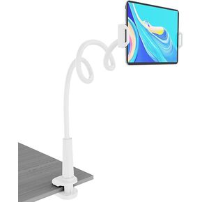 Tablet Stand Holder, Mount Holder Clip with Grip Flexible Long Arm Gooseneck Compatible with ipad iPhone/Nintendo Switch/Samsung Galaxy Tabs/Amazon Kindle Fire HD - White
