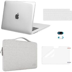 MOSISO Compatible with MacBook Air 15 inch Case 2023 2024 Release M3 A3114 M2 A2941 with Touch ID, Plastic Hard Shell Case&Carrying Sleeve Bag&Keyboard Cover&Webcam Cover&Screen Protector, Clear&Gray