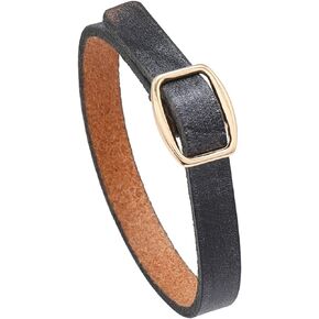 Punk Rock Simple Retro Old Thin Pu Leather Small Wristband Adjustable Cuff Bracelet