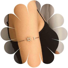 Upper Arm Cuff Crystal Sun Moon Arm Bracelet Upper Arm CZ Armlets Open Bangle Bracelet Arm Band Jewelry for Women Girls