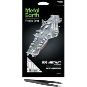 مجموعة نماذج معدنية ثلاثية الأبعاد من Metal Earth Fascinations Premium Series USS Midway Aircraft Carrier مع ملاقط