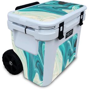 Carbon Fiber Skin Compatible with Yeti Roadie 32 Wheeled Cooler - Aqua Swirl - Premium 3M Vinyl Protective Wrap Decal Cover - Easy to Apply | Crafted in The USA by MightySkins