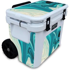 Carbon Fiber Skin Compatible with Yeti Roadie 32 Wheeled Cooler - Aqua Swirl - Premium 3M Vinyl Protective Wrap Decal Cover - Easy to Apply | Crafted in The USA by MightySkins in Kuwait