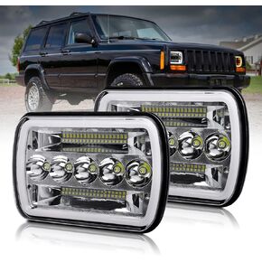 5x7/7x6 Led Headlights Chips High/Low Beam with Halo Angel Eyes DRL Turn Signal Light Sealed Beam H6054 Led Headlights Compatible with Wrangler YJ Cherokee XJ Ford Chevy Nissan etc- 2pcs