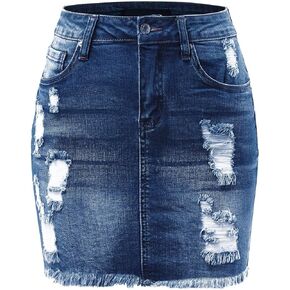 Women Popular Mid Waisted Stretch Comfy Denim Mini Skirt w Pockets