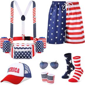 Men's American Fourth of July Accessories Patriotic Fanny Pack Beer Belt USA Pants for Summer July 4th Outdoor Costume(M)