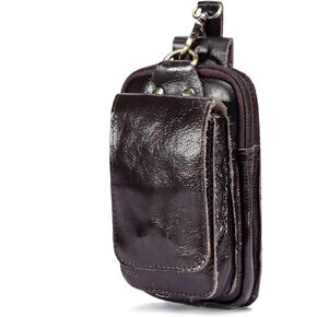 Le'aokuu Mens Womens Unisex Genuine Leather Fanny Waist Hip Bum Hook Belt Hang Bag Pack 1609 (A Dark Brown 1)
