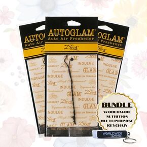 Worldwide Nutrition Bundle: Tyler Candle Company AutoGlam Car Air Fresheners - Diva Scent Car Fresheners - 3 Pack Tyler AutoGlam Car Air Freshener and Multi Purpose Key Chain