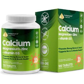 Health Pyramid Calcium Magnesium Zinc with Vitamin D3 Supplement for Strong Bones and Teeth Cal Mag Zinc Supports Nerve and Muscle Health 100 Vegan Tablets