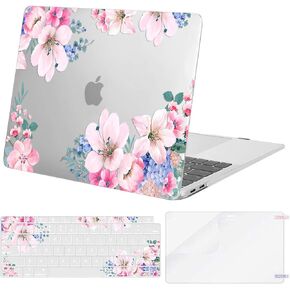 MOSISO Compatible with MacBook Air 13 inch Case 2022 2021 2020 2019 2018 Release A2337 M1 A2179 A1932 Retina Display, Plastic Prunus Flower Hard Shell Case&Keyboard Cover&ScreenProtector, Transparent
