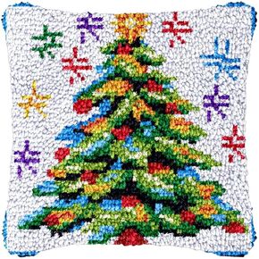 Latch Hook Pillowcase Kits Color Christmas Tree Latch Hook kit Cushion Throw Pillow Embroidery Craft Kits for Beginner DIY Latch Hook Rug Kit with Printed Canvas 43x43cm