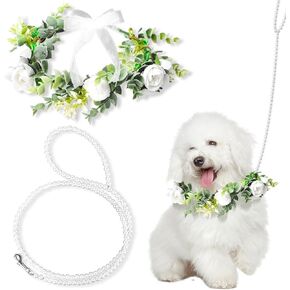 3 Pcs Dog Flower Collar Set Dog Wedding Outfit Dog Wedding Attire Dog Tuxedo Bandana Dog Veil Dress Pet Wedding Veil Floral Dog Wedding Collar