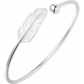 925 Silver Leaf Bracelets Feather Cuff Bangles & Bracelets Accessories for Girls Women Gift Jewelry