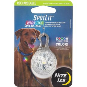Nite Ize SpotLit Rechargeable Collar Light - Carabiner Disco Light for Dog Collars - Rechargeable with Stainless Steel Keychain - Glowing Dog Collar for Safety - Disc-O Tech Jewel